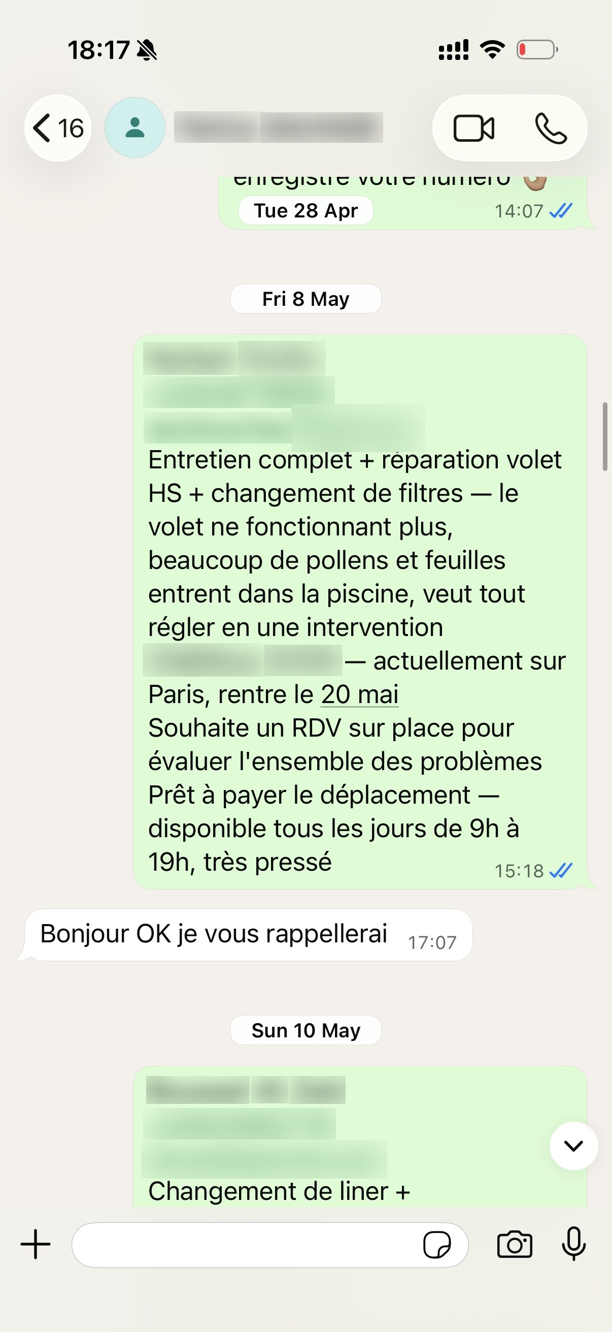 Infiniment Bleu — Patrice SAUVAGE — Entretien complet et réparation de volet motorisé.
