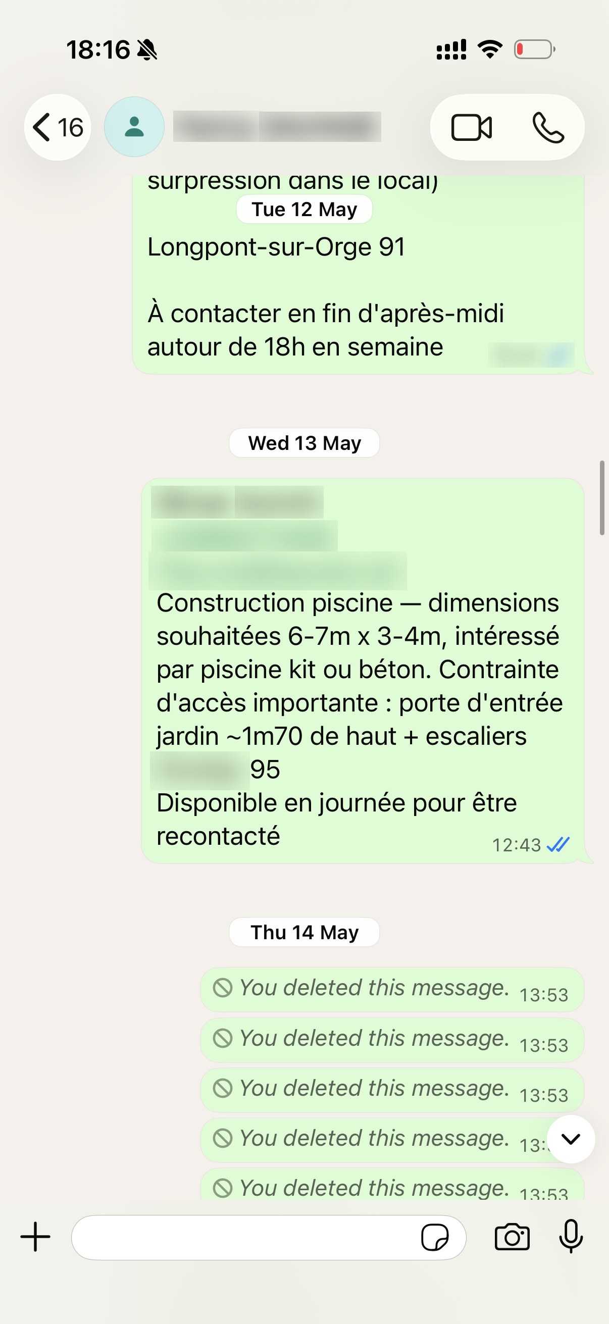 Infiniment Bleu — Patrice SAUVAGE — Construction de piscine, créneau de rappel précisé.